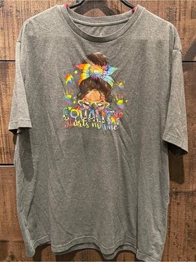 LGBTQ Hand Crafted Gray Tee with Rainbow Equality Graphic 2X